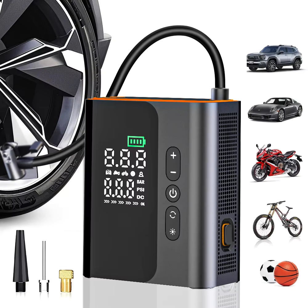 AirPro Smart Tyre Inflator – Wireless Portable Air Compressor with LCD Pressure Display