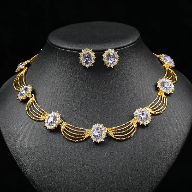 Vintage Bridal Jewelry Set: Zircon Necklace & Earrings