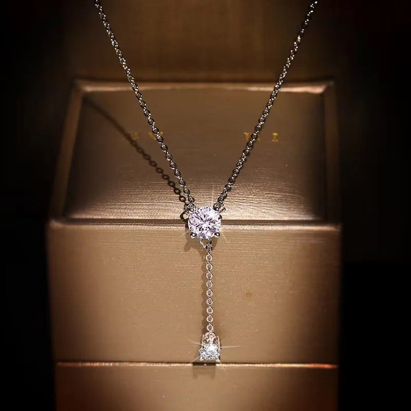 Platinum Plated CZ Y Shape Necklace for Women