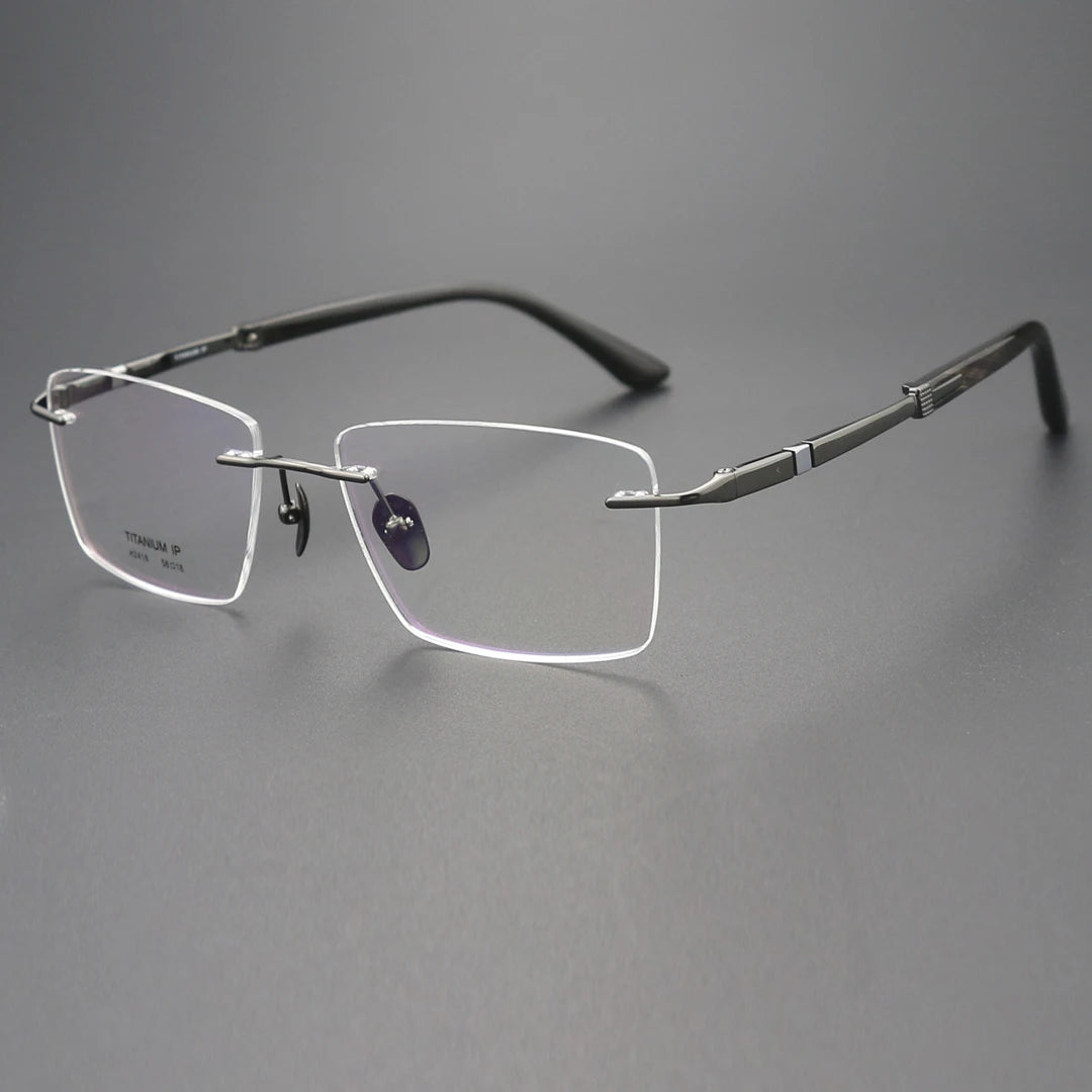Luxury Gray Rimless Glasses with Titanium