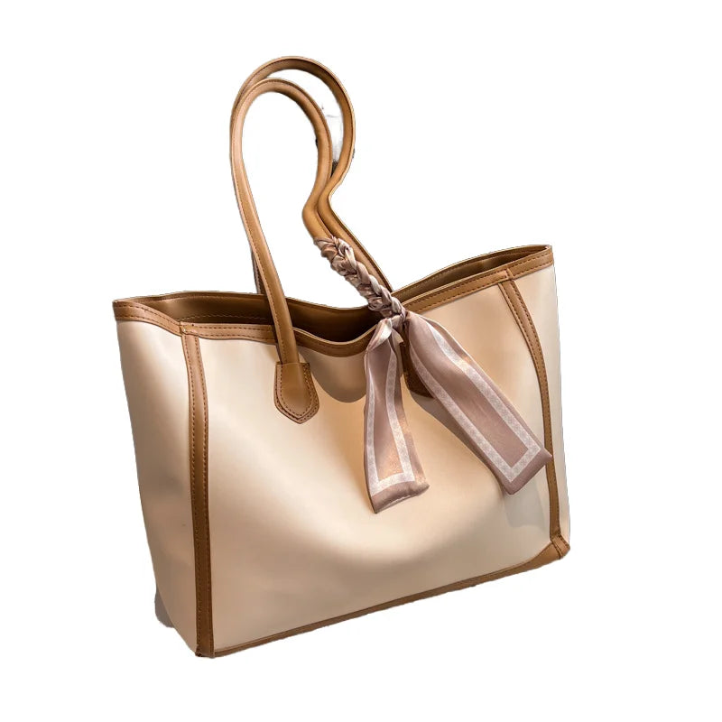 Fashion Retro Solid Color PU Zipper Waterproof Portable Tote Bag