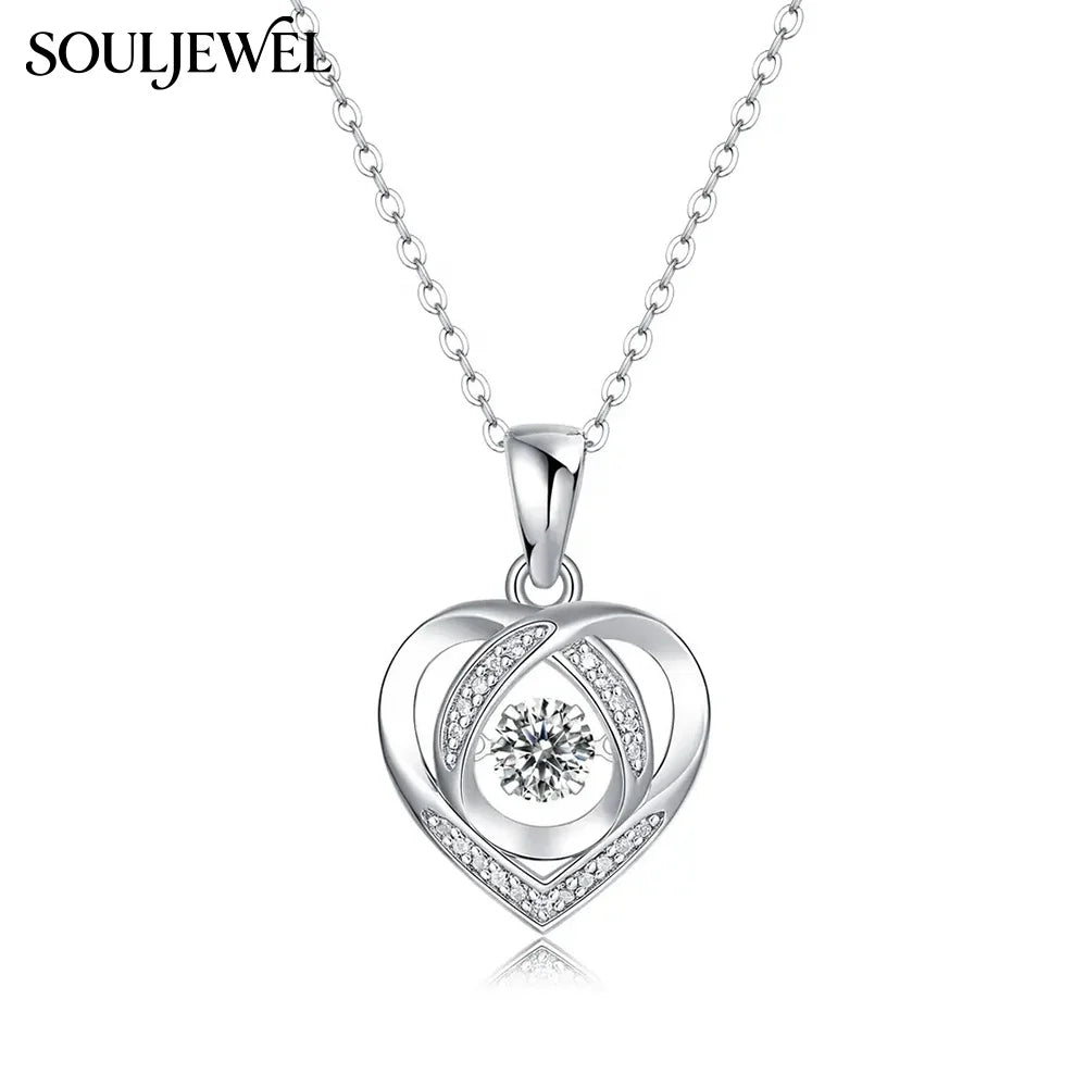 Hollow Heart Moissanite Pendant Necklace - Silver