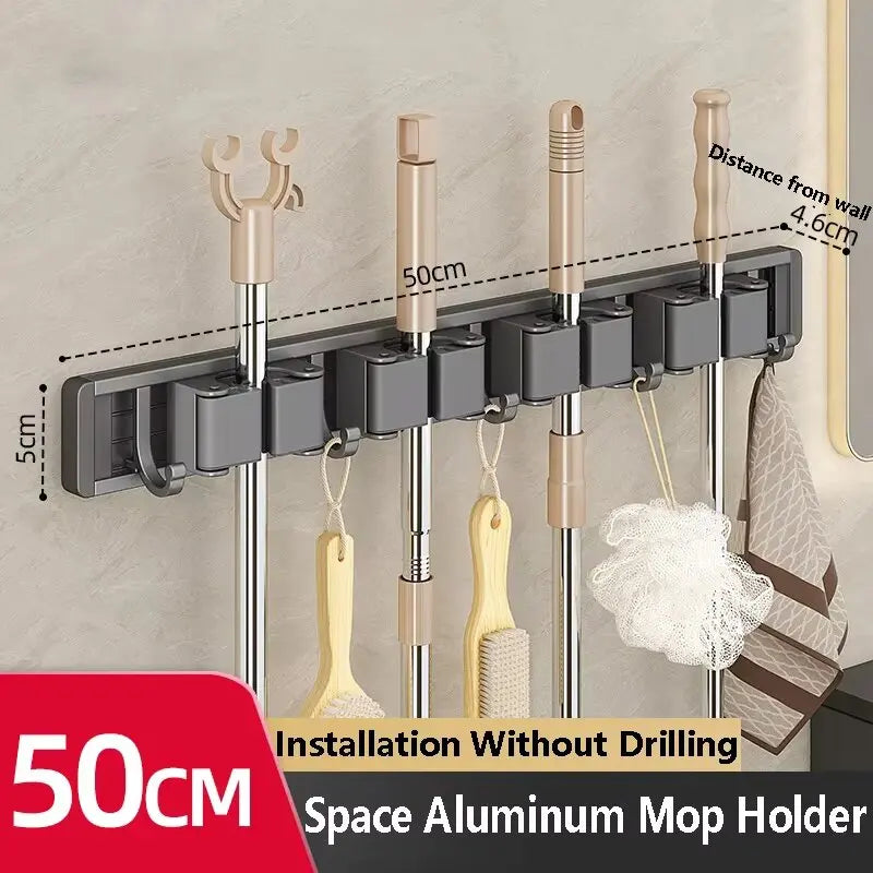 Self-Adhesive Metal Mop & Broom Organizer