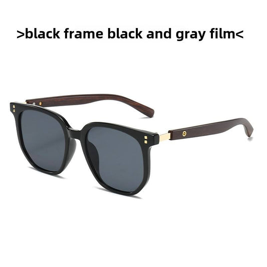 Trendy K-Style Retro Sunglasses – Unisex Polygonal Wood Grain Frame with Polarized UV400 Lenses