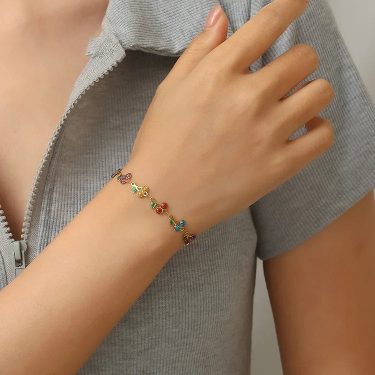 18K free Gold Plated Cherry Charm Bracelet for Women