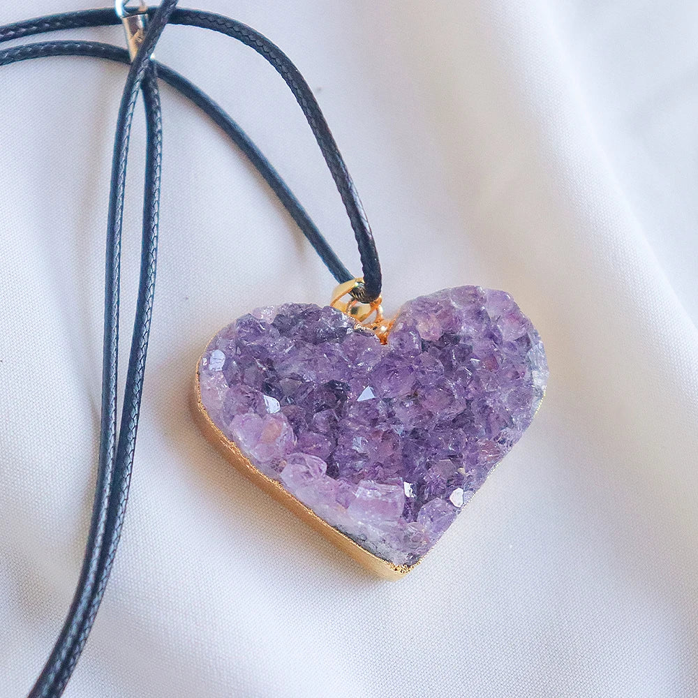 Amethyst Druzy Heart Necklace - Gold Plated Luxury