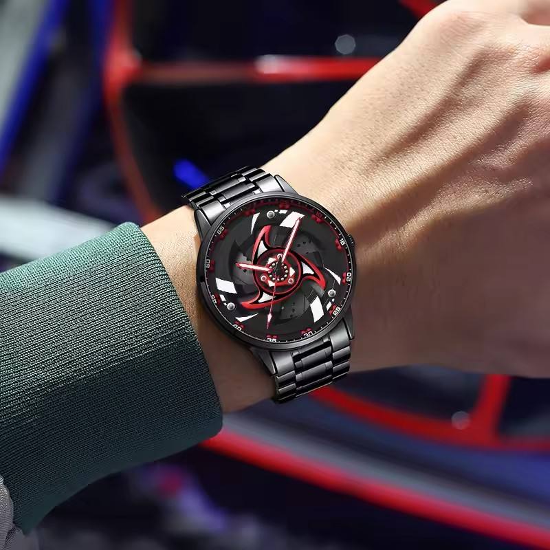 TurboWheel 3D Sports Car Quartz Watch – 42mm Rotating Dial Men’s Business Timepiece