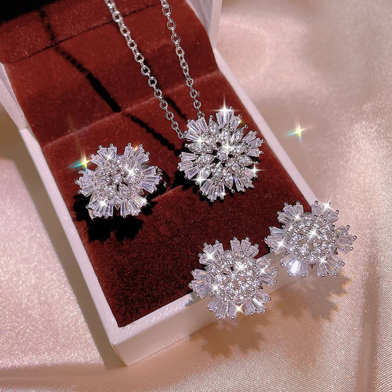 Minimalist Zircon Snow Flower Jewelry Set