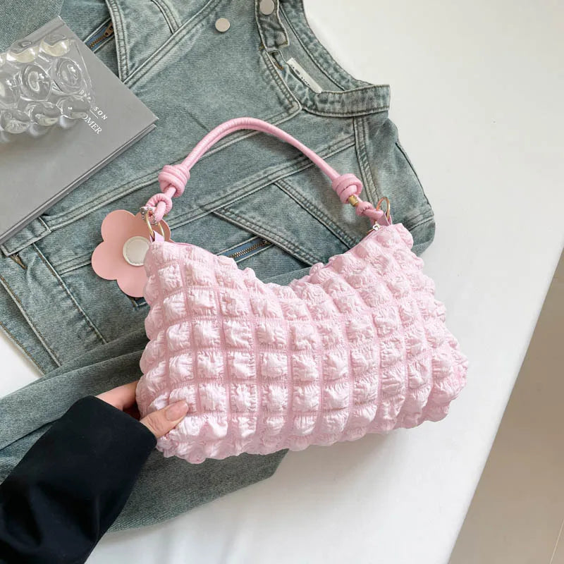 Bubble Flower Handheld Cylinder Zipper Women Bag