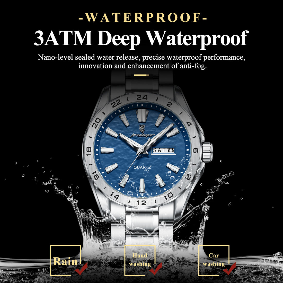 Poedagar Men's Dual Calendar Luminous Watch