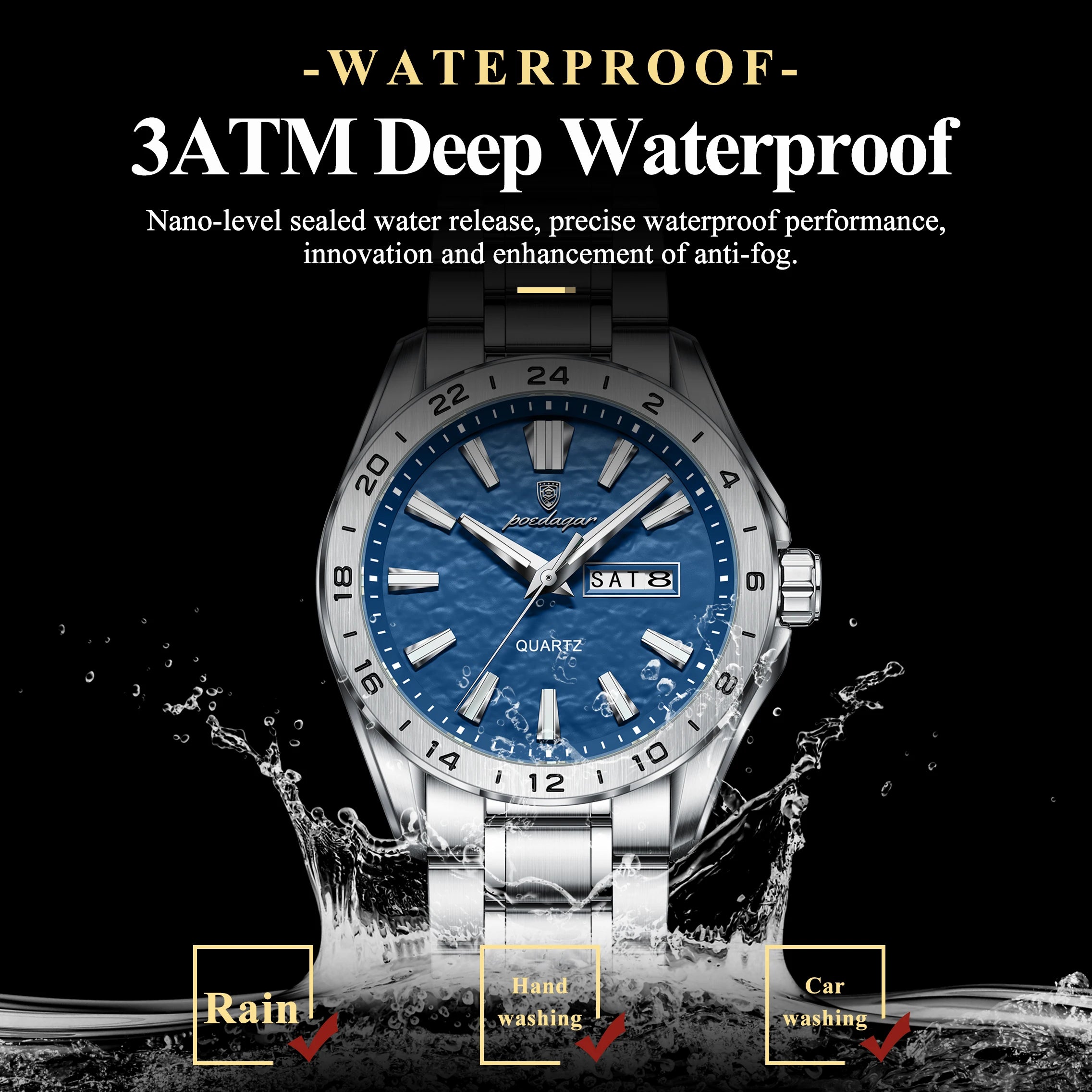 Poedagar Men's Dual Calendar Luminous Watch