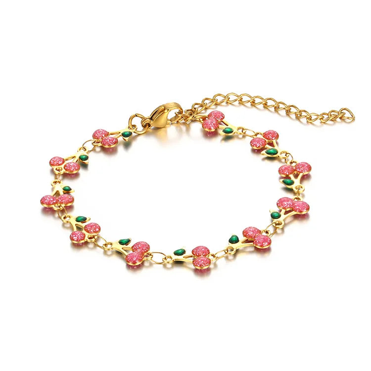 18K free Gold Plated Cherry Charm Bracelet for Women