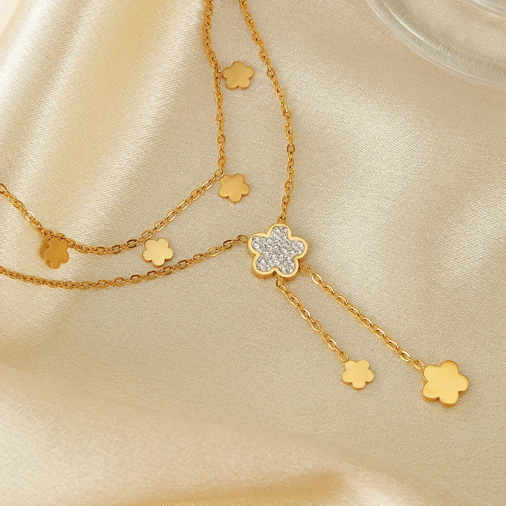 Elegant Gold-Plated Zirconia Tassel Flower Necklace