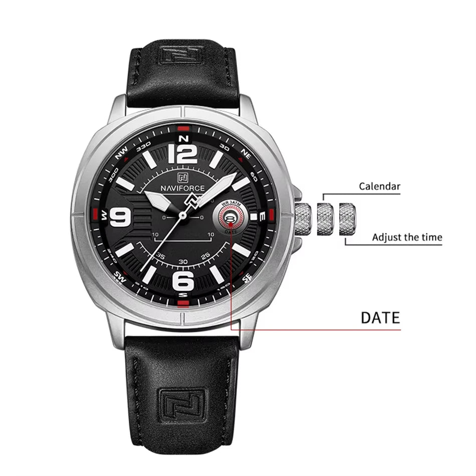 NAVIFORCE Men's Quartz Watch with Leather Band