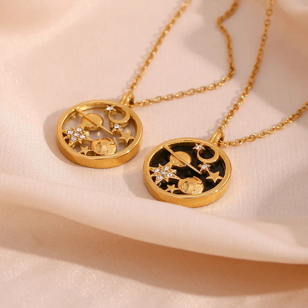 18K Gold Plated Moon & Stars Necklace with Zircon