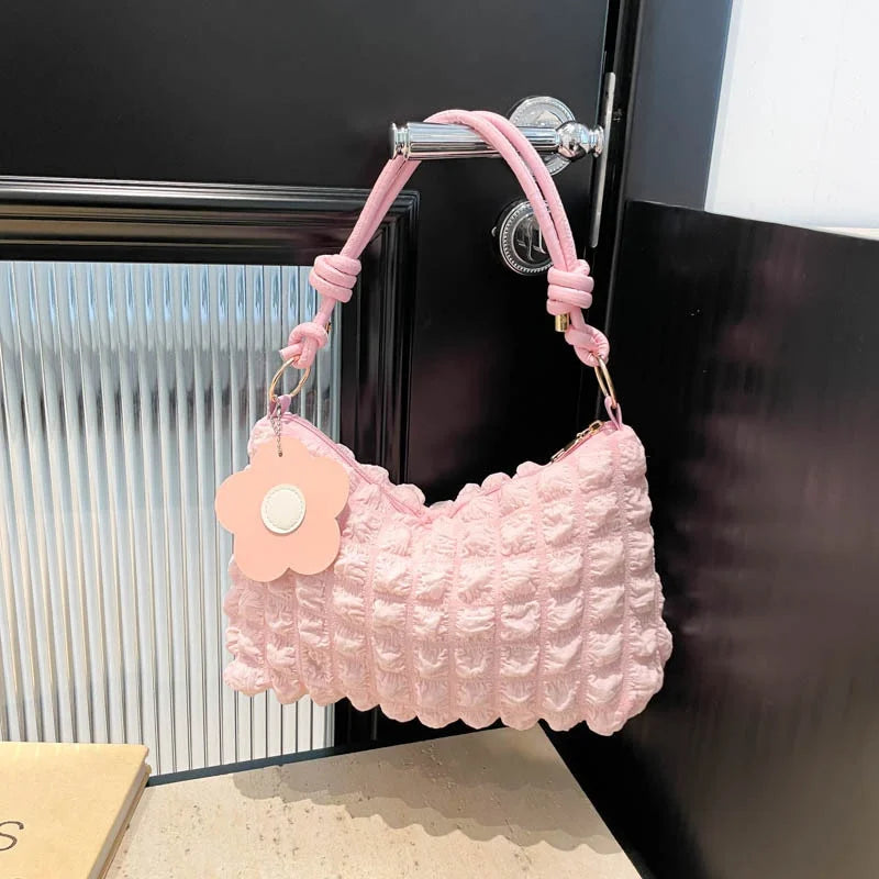 Bubble Flower Handheld Cylinder Zipper Women Bag
