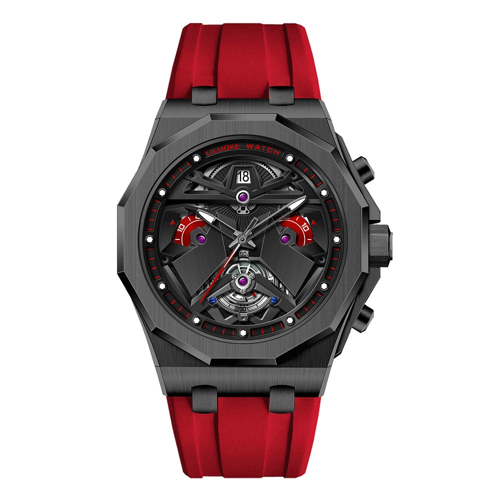 LILUOKE Man Wristwatch Quartz Watch Stainless Steel Case Silicone Strap Waterproof Fashion Watches for Men Sport Watch