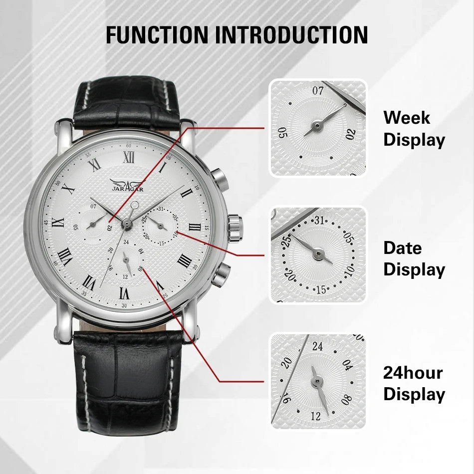 JARAGAR Men's Automatic Leather Watch