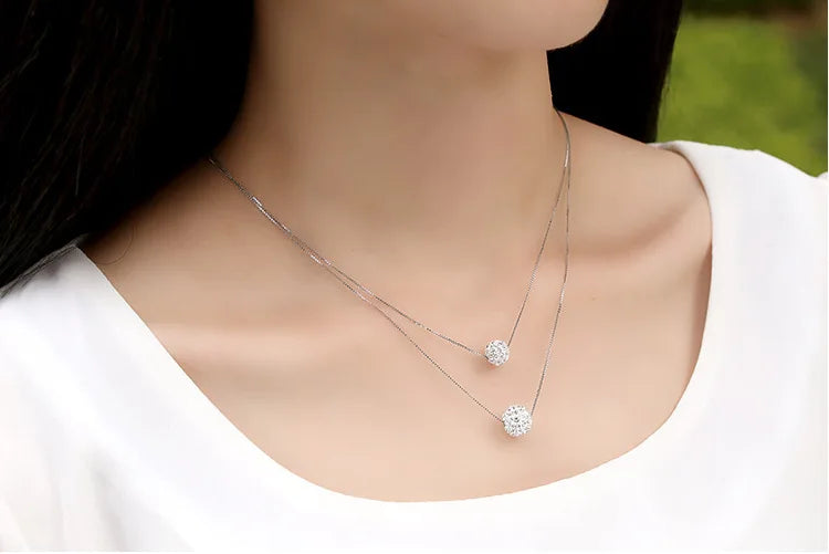 Elegant Silver Double Crystal Necklace