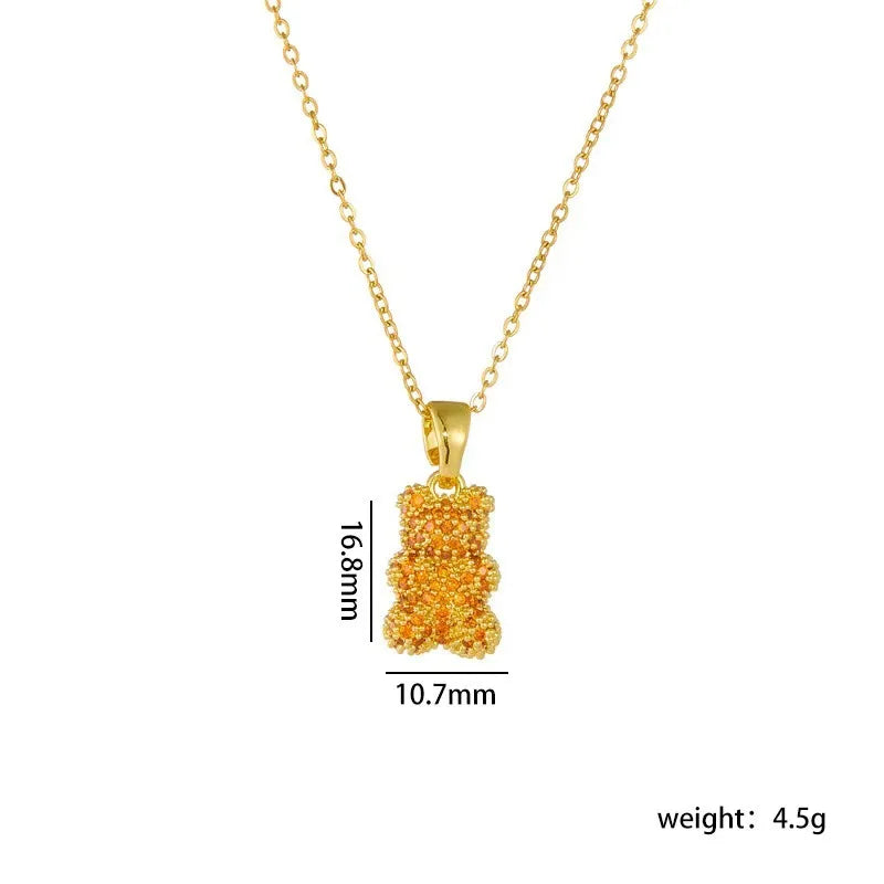 Korean Style Zircon Bear Gold Pendant Necklace