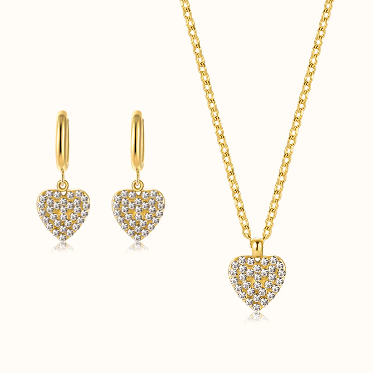 14k Gold Plated Zircon Earrings & Necklace Set