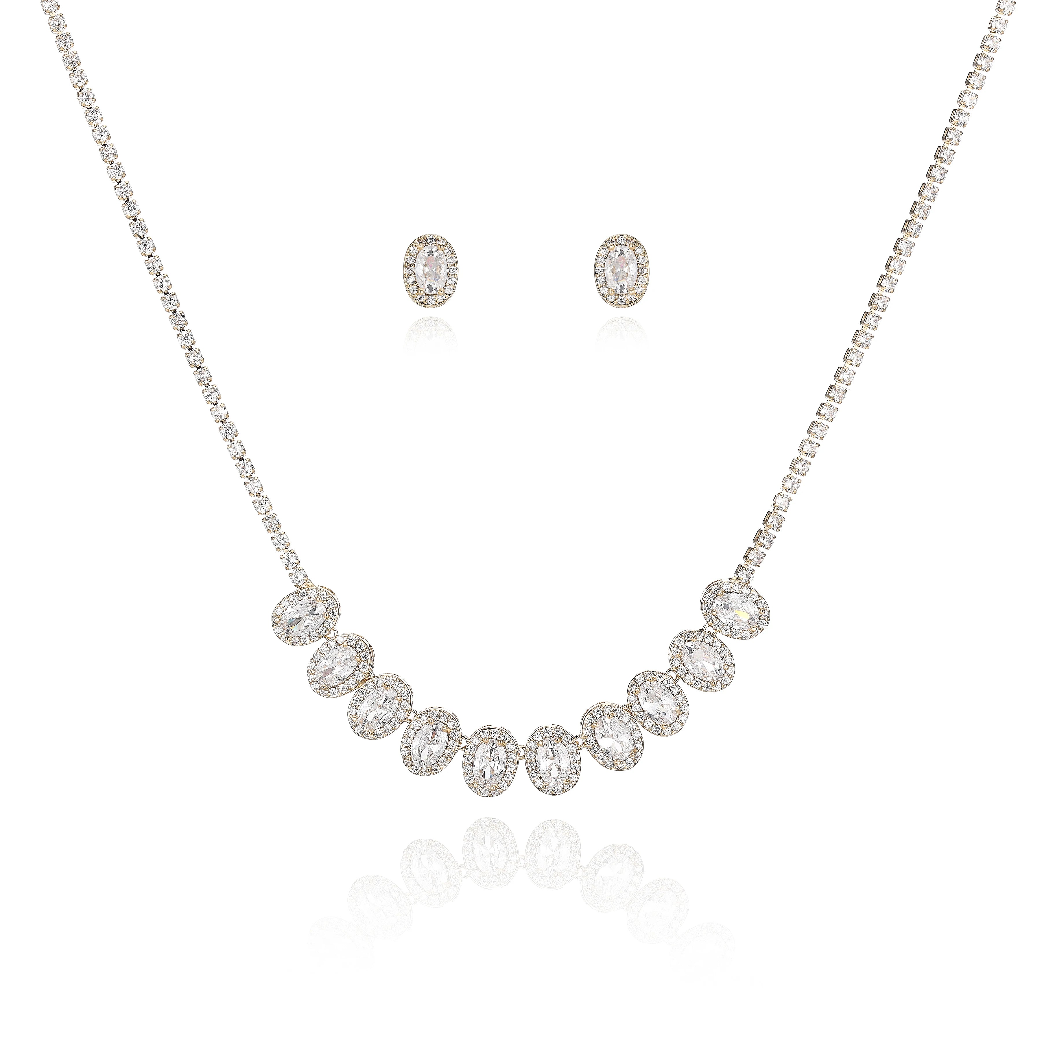 Vintage Zircon Gold Plated Necklace & Earring Set