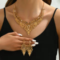 Gold Plated Punk Wedding Necklace & Earrings Set