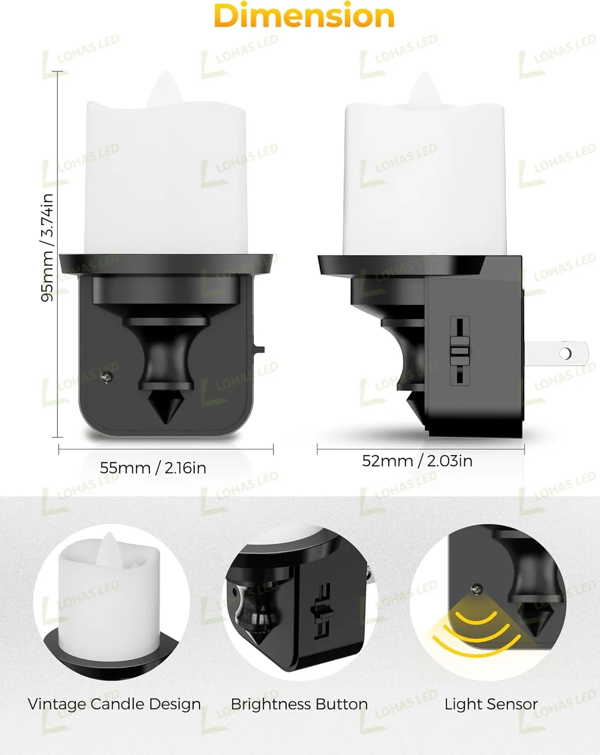 LOHAS Dimmable Amber LED Candle Nightlight