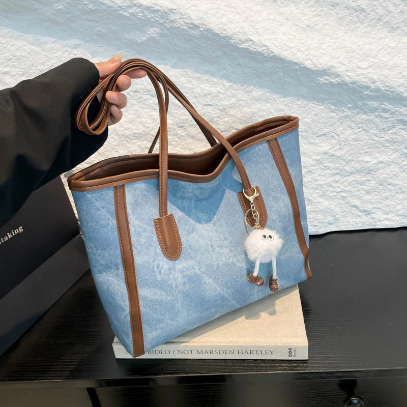 Fashion Retro Solid Color PU Zipper Waterproof Portable Tote Bag