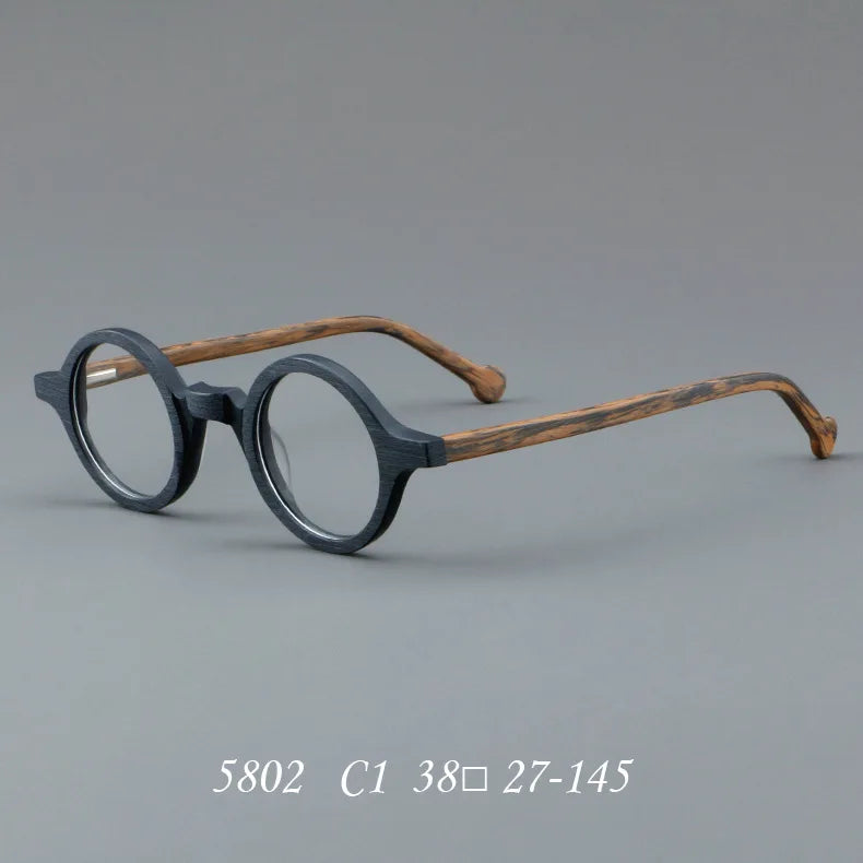 Vintage Wooden Round Acetate Eyeglasses