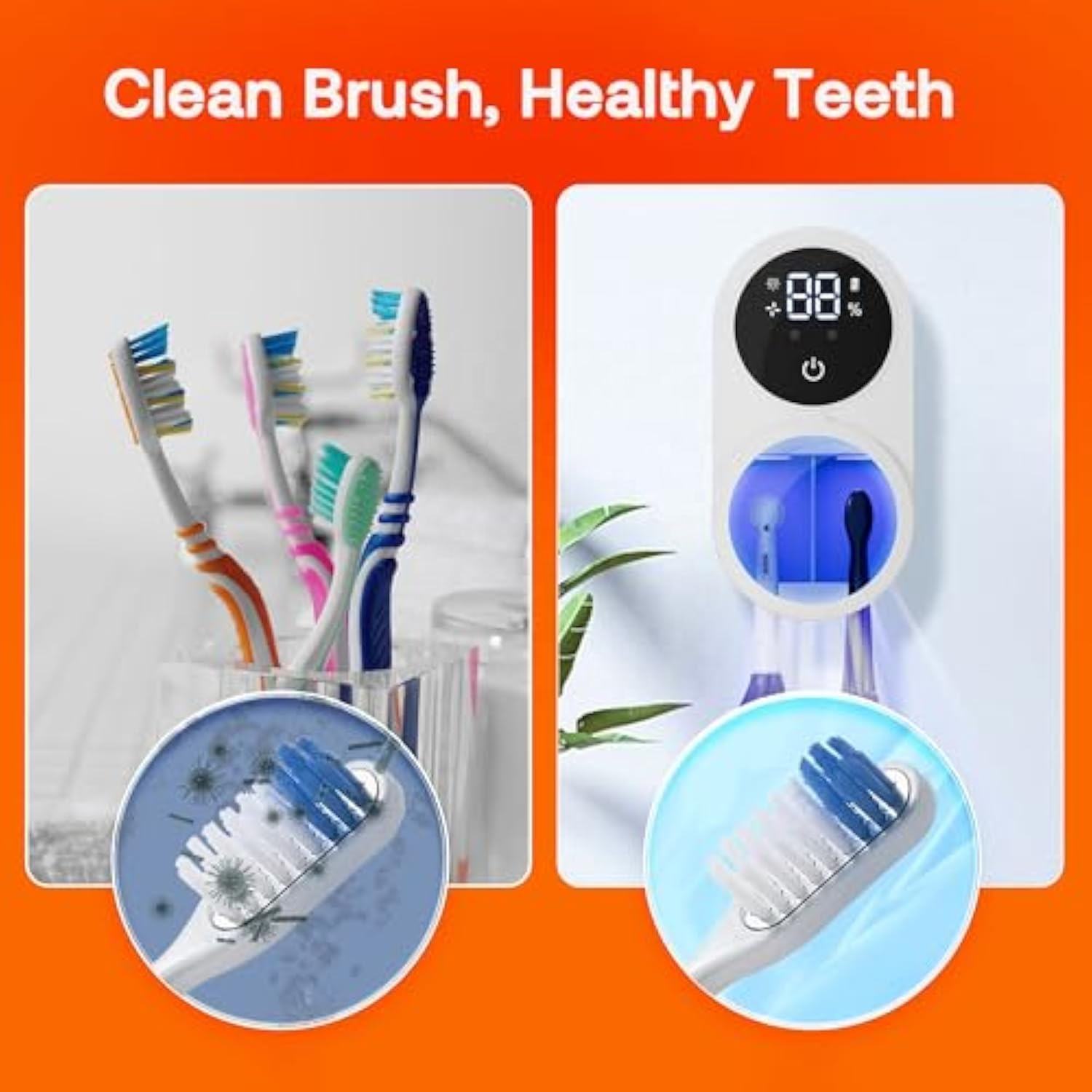 UV Light Toothbrush Sterilizer & Holder, Portable Rechargeable with Automatic Drying Fan