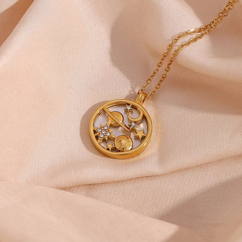 18K Gold Plated Moon & Stars Necklace