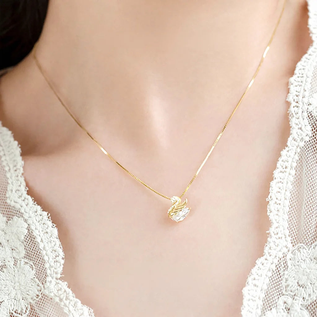 Silver Swan Pendant Necklace for Engagement