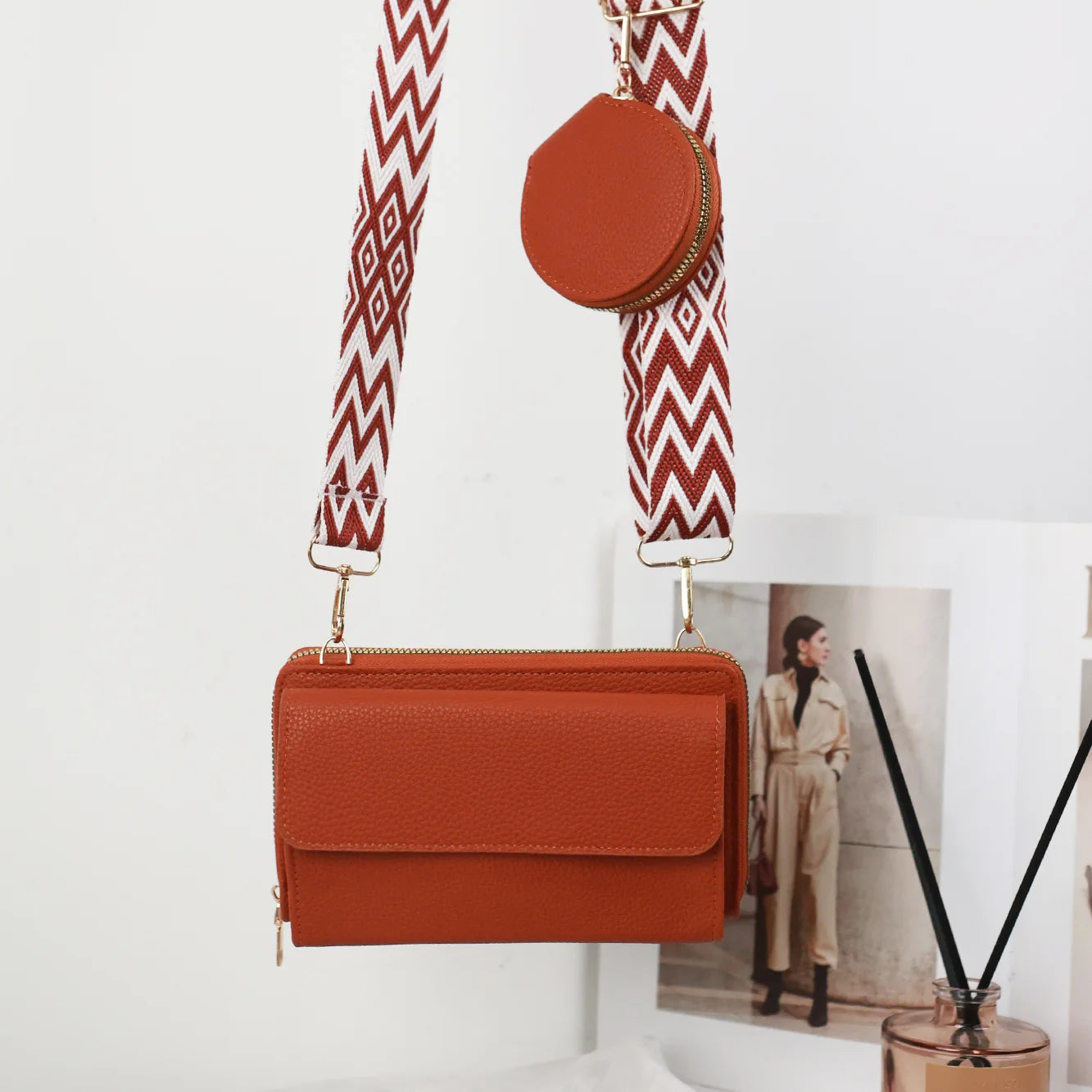 Women Solid Color PU Messenger Bags With Purse Ladies Phone Bag
