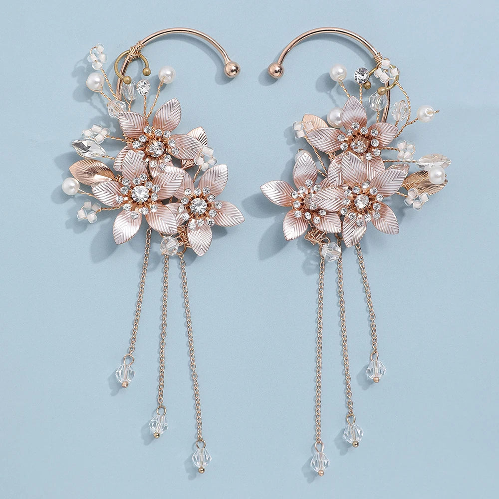 Elegant Metal Leaf Tassel Earrings for Brides