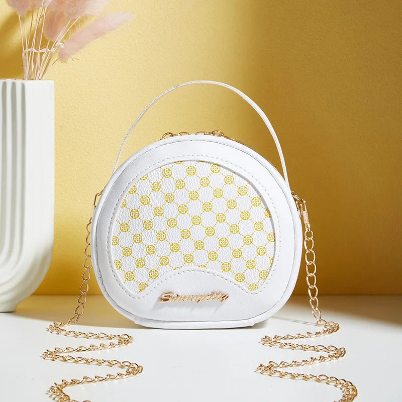 Luxury PU Leather Vintage Checkered Round Lady`s