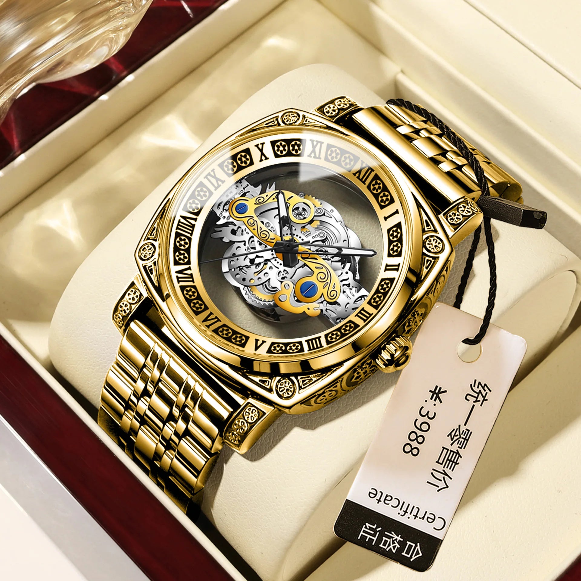 BINBOND Retro Carved Quartz Luxury Luminous Watch