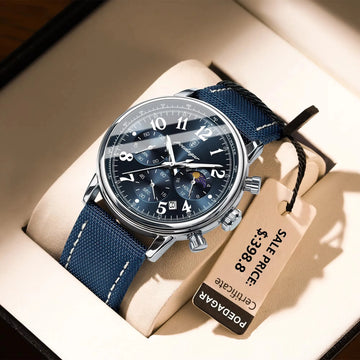 Luxury Silver Blue Quartz Chronograph Watch for Men