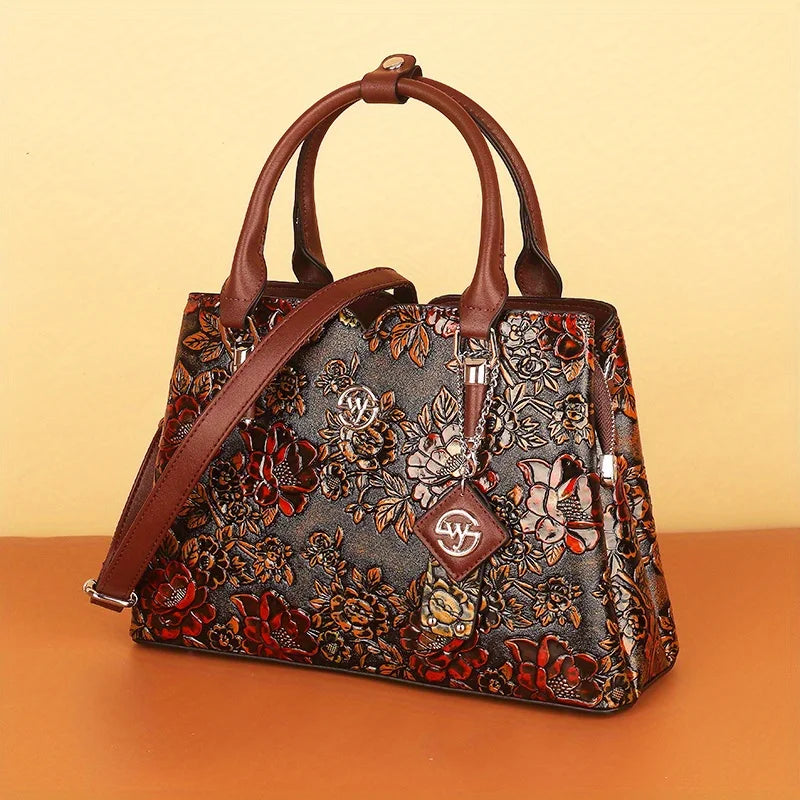 Vintage Flower Tote Bag with Zipper