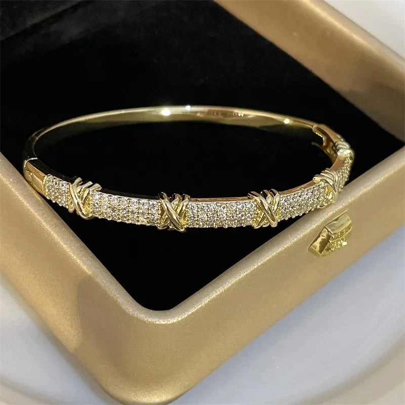 Elegant Zircon Copper Flower Bracelets for Women
