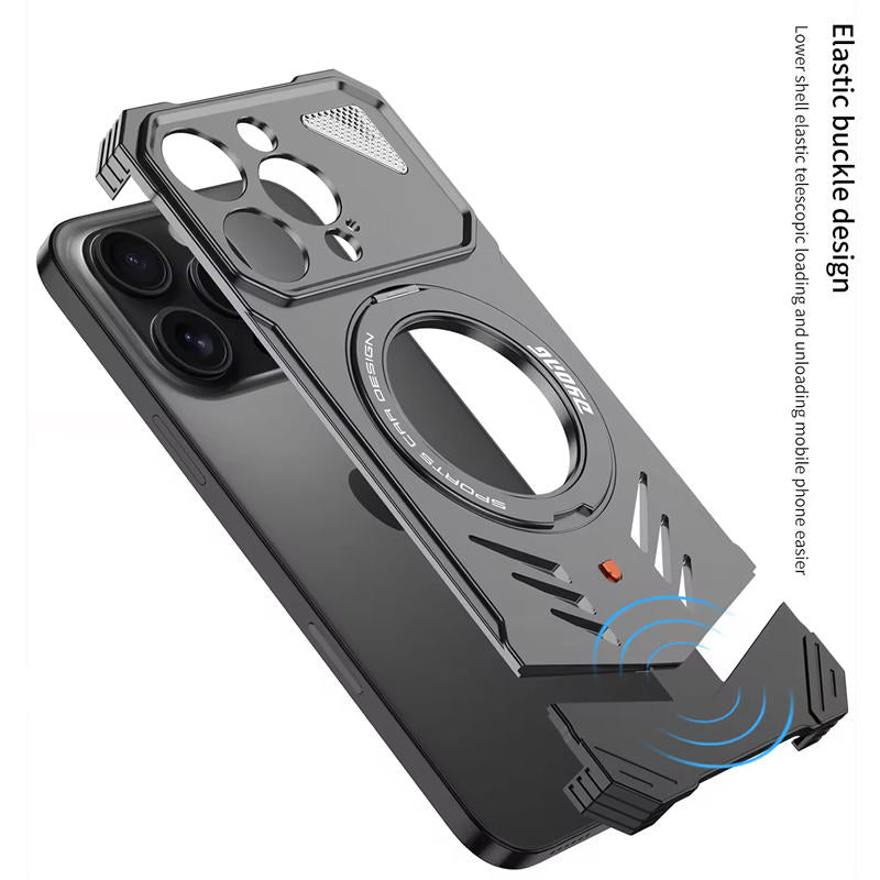 Ultra-Thin Aluminum Magnetic Case for iPhone 15/16 Pro Max – Heat Dissipation 360° Rotating Stand Metal Cover