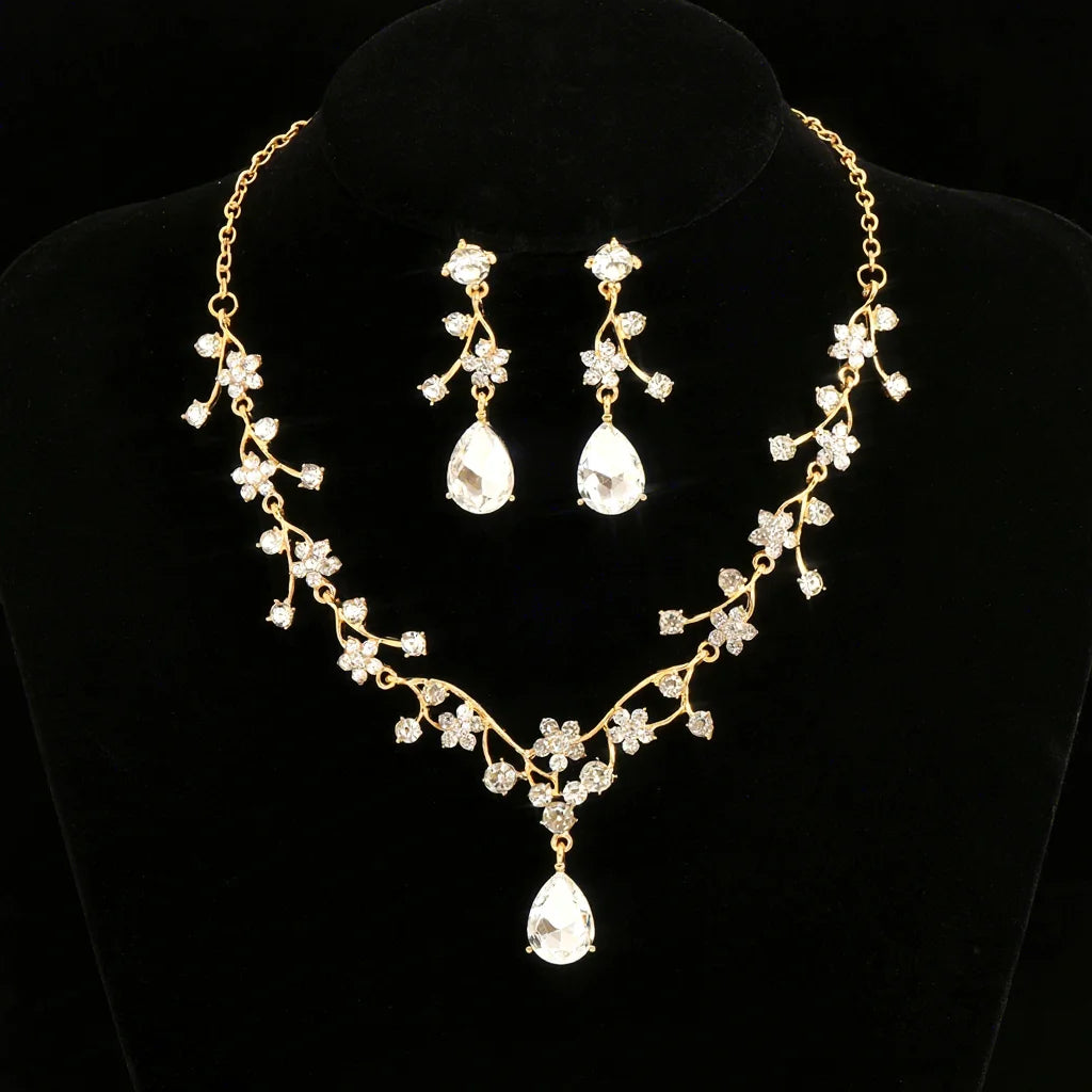 Gold Plated Punk Wedding Necklace & Earrings Set