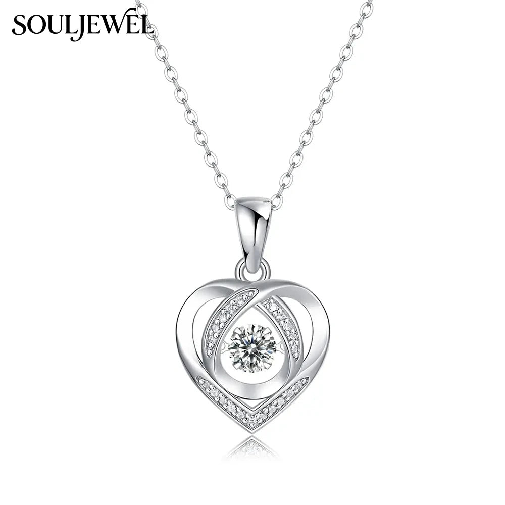Hollow Heart Moissanite Pendant Necklace - Silver