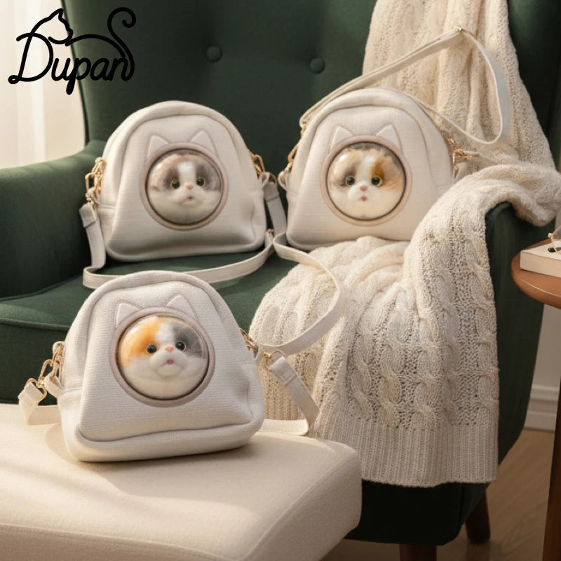 DUPAN 2026 New Cute Cat Head Pendant Backpack Women Large Capacity