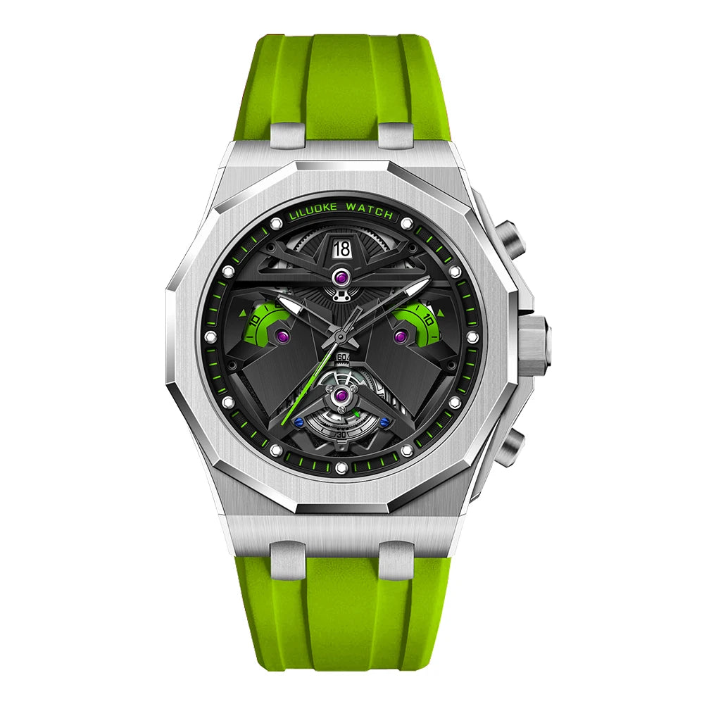 LILUOKE Man Wristwatch Quartz Watch Stainless Steel Case Silicone Strap Waterproof Fashion Watches for Men Sport Watch