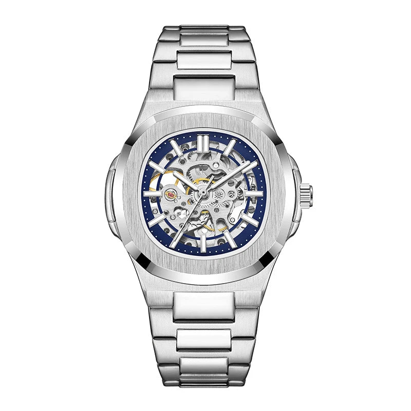 Luxury Mechanical Watch: Black & Gold Stainless Steel