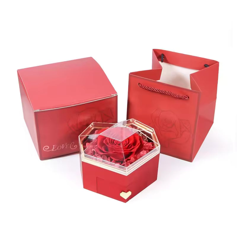 Forever Bloom Heart Acrylic Eternal Rose Jewelry Gift Box