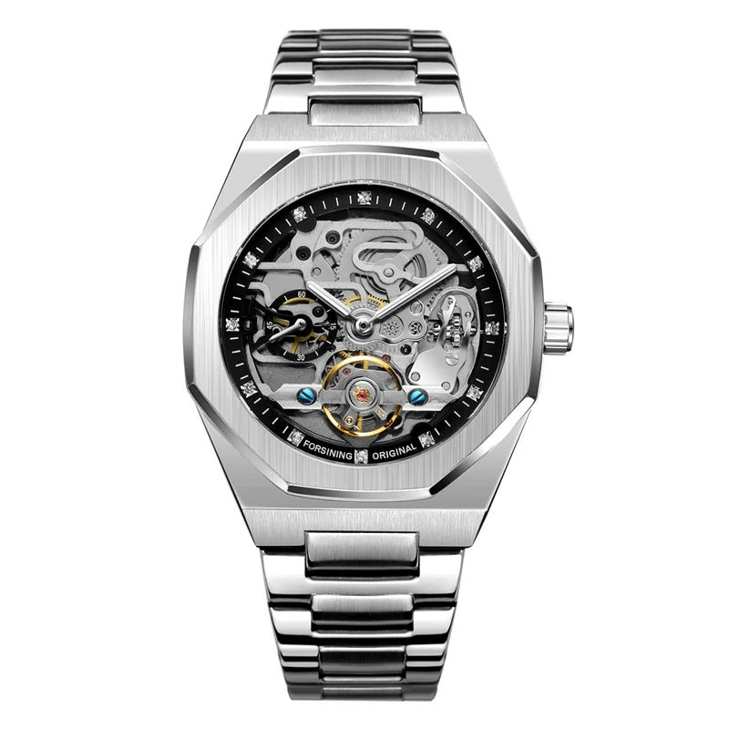 Luxury Silver 3D Hollow Automatic Watch for Men