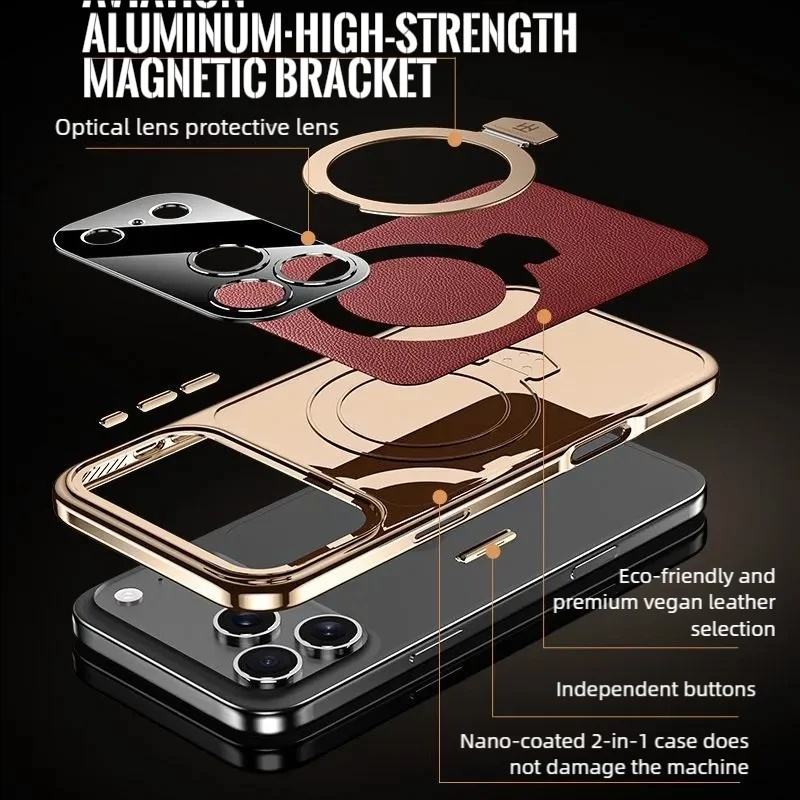 Shockproof Electroplated Leather Case for iPhone 14-17 Pro Max