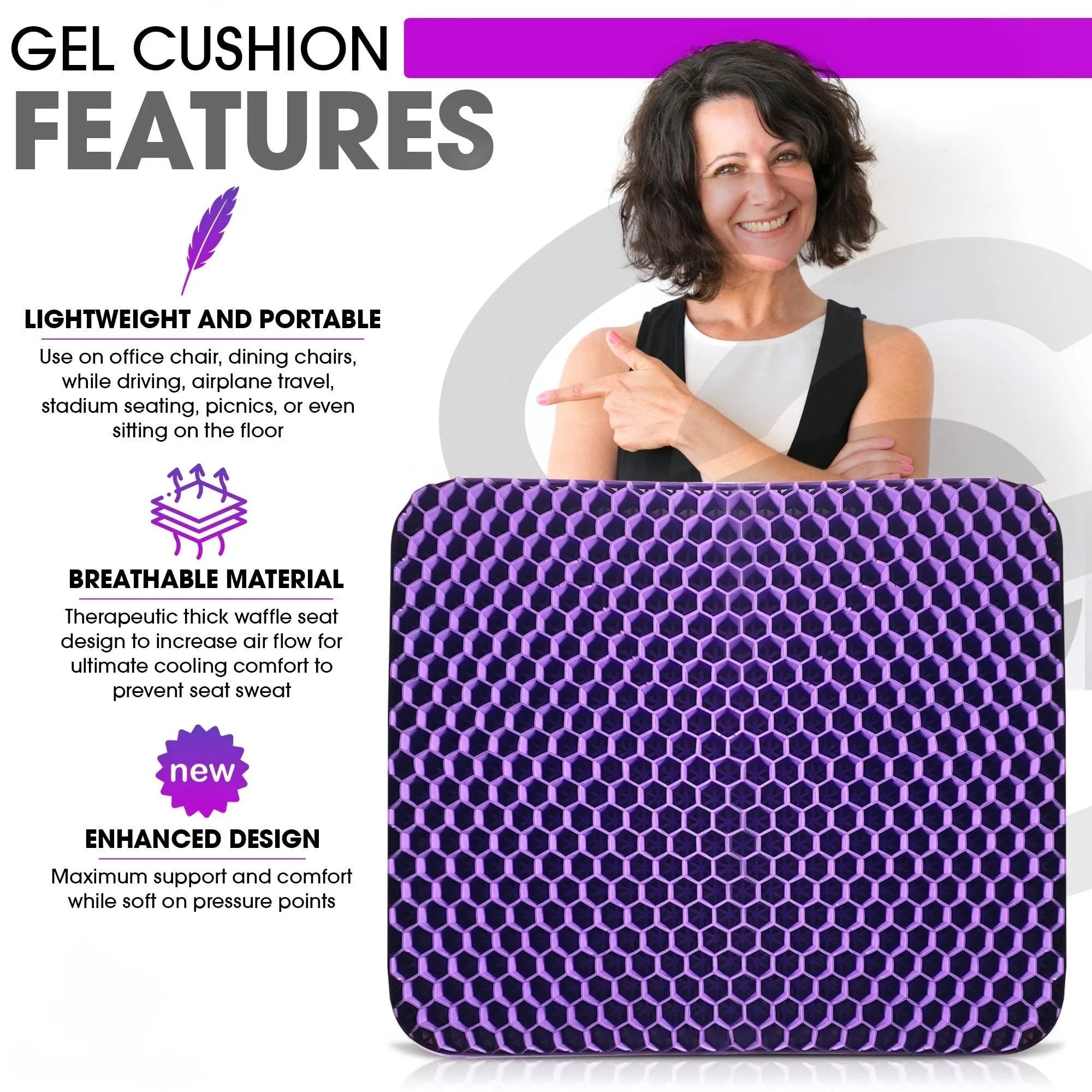 TPE Planets Large VIOLET Gel Seat Cushion for Long Sitting Car Seat